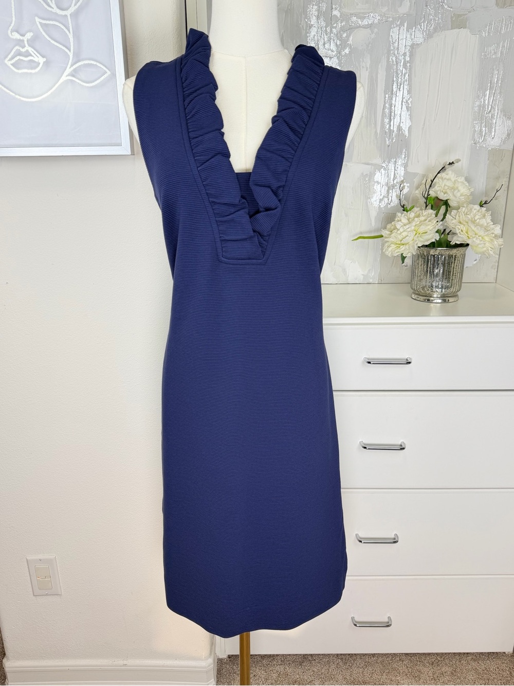 Lilly Pulitzer Tisbury Ruffle V-Neck Shift Dress True Navy Size Medium